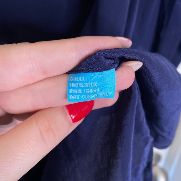 J. MCLAUGHLIN Navy Silk Shirt Dress Mini Size Medium Preppy Dressy Collared - Picture 6 of 6